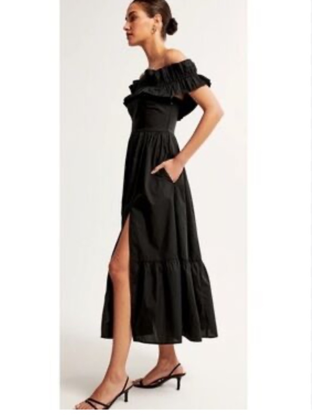 Abercrombie & Fitch Black Ruffled Maxi Dress